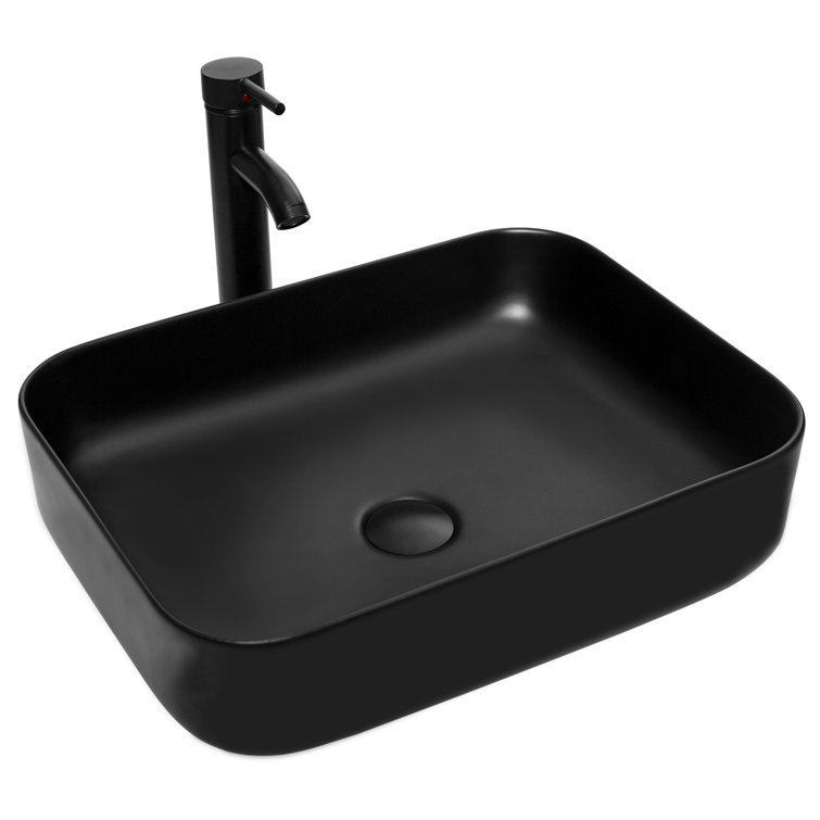 RAYS Black Ceramic Square Vessel Bathroom Sink with Faucet & Reviews